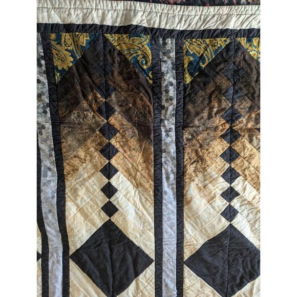 VTG FRENCH BRAID QUILT 1980s-90s Earthtone Ombre Batik Patchwork 67x70" - Picture 6 of 12